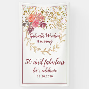 50 And Fabulous Floral Pink Marsala Glitter Banner