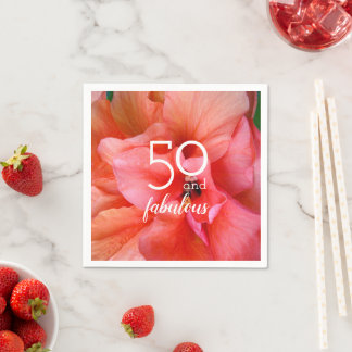 50 and Fabulous Flower Photo Birthday Party Napkins