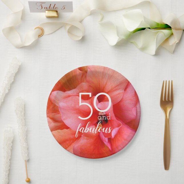 50 and Fabulous Flower Photo Birthday Party Paper Plates (Wedding)