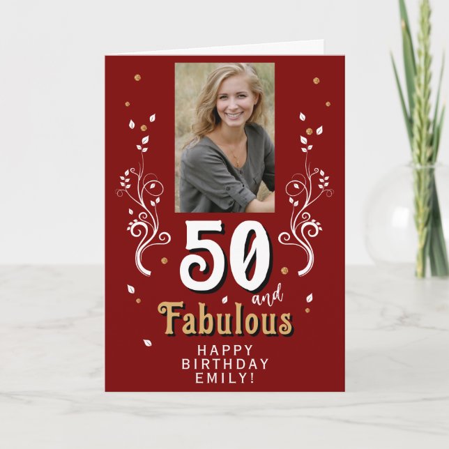 50 and Fabulous Foliage 50th Birthday Photo Card (Front)