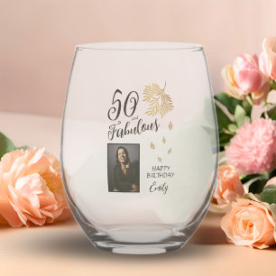 50 and Fabulous Foliage 50th Birthday Photo Stemless Wine Glass