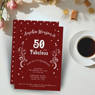 50 and Fabulous Foliage Red 50th Birthday  Invitation