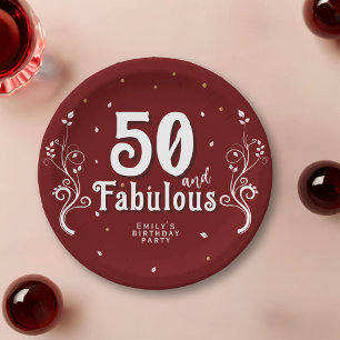 50 and Fabulous Foliage Red 50th Birthday  Paper Plates