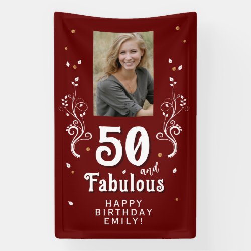 50 and Fabulous Foliage Red 50th Birthday Photo Banner