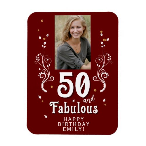 50 and Fabulous Foliage Red 50th Birthday Photo Magnet