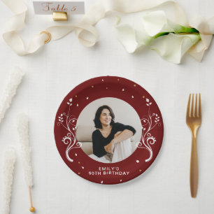 50 and Fabulous Foliage Red 50th Birthday Photo Paper Plates