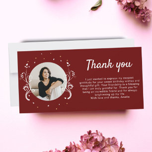 50 and Fabulous Foliage Red 50th Birthday Photo Thank You Card
