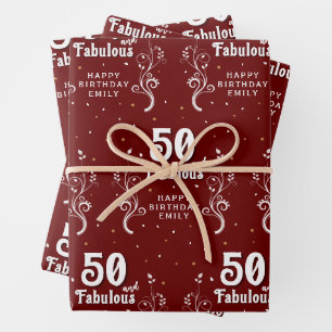 50 and Fabulous Foliage Red 50th Birthday Wrapping Paper Sheets