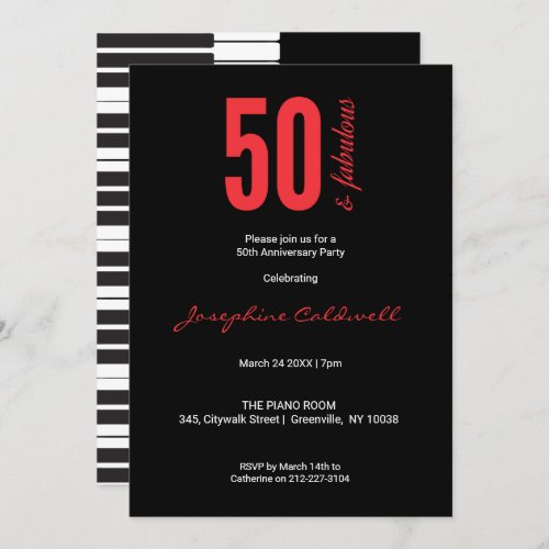 50 and Fabulous Fun Red  Black Birthday Invitation