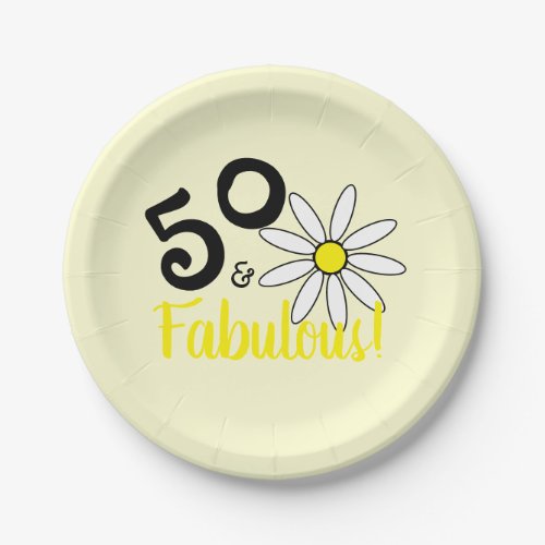 50 and Fabulous Fun Retro Yellow White Birthday Pa Paper Plates