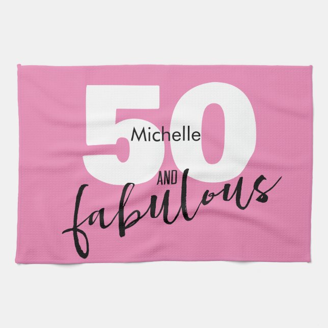 50 and fabulous gift 50th Birthday party pink  Kitchen Towel (Horizontal)