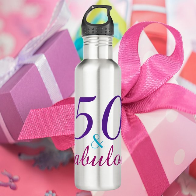 50 and Fabulous Girly Birthday Stainless Steel Water Bottle (Creator Uploaded)