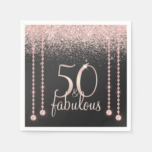 50 and Fabulous Girly Rose Gold Glitter Diamond Napkins