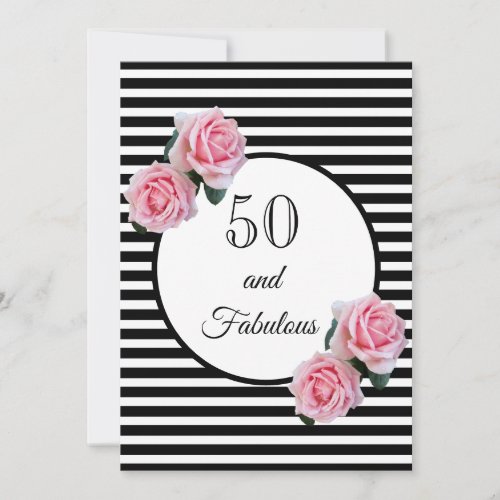 50 and fabulous glam birthday party black white invitation