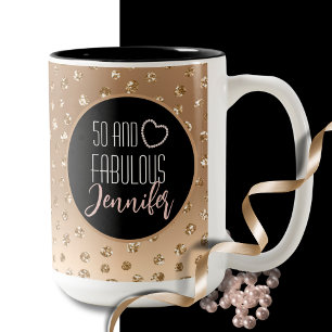 50 and Fabulous Glam Chic Girly Gold Black Blush Two-Tone Coffee Mug