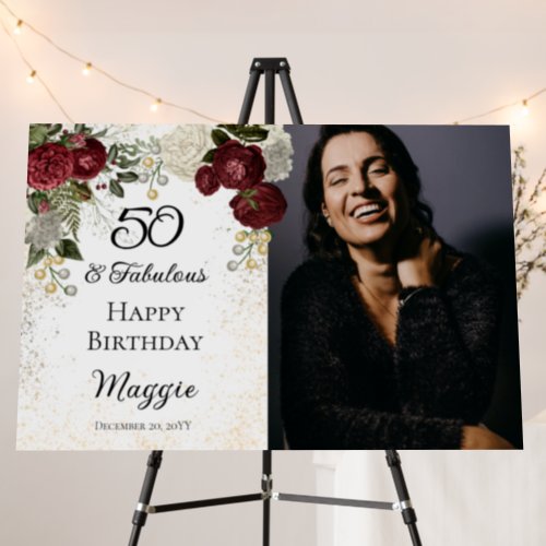 50 and Fabulous Glam Rose Floral Birthday Party Foam Board