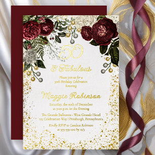 50 and Fabulous Glam Rose Floral Birthday Party Foil Invitation
