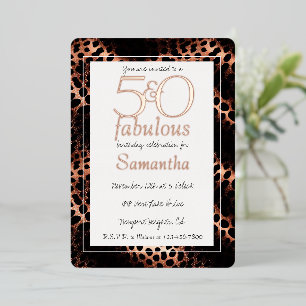 50 and Fabulous Glam Rose Gold Leopard Birthday Foil Invitation