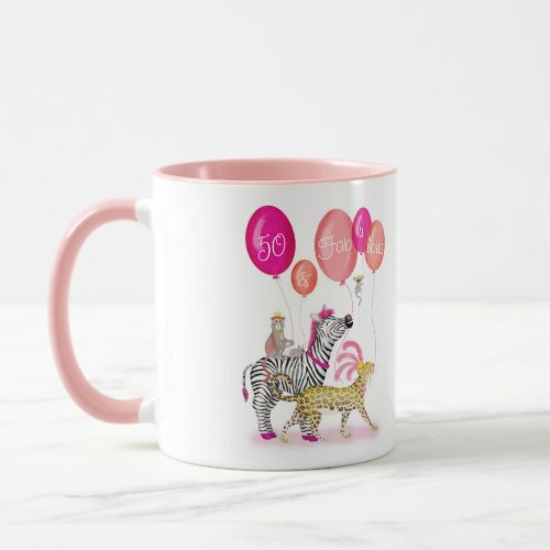 50 and Fabulous glamorous animals birthday mug
