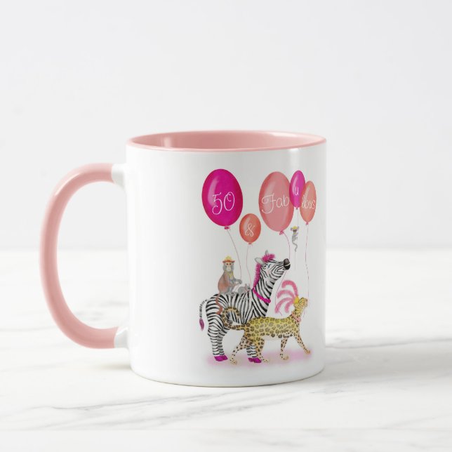 50 and Fabulous glamorous animals birthday mug (Left)