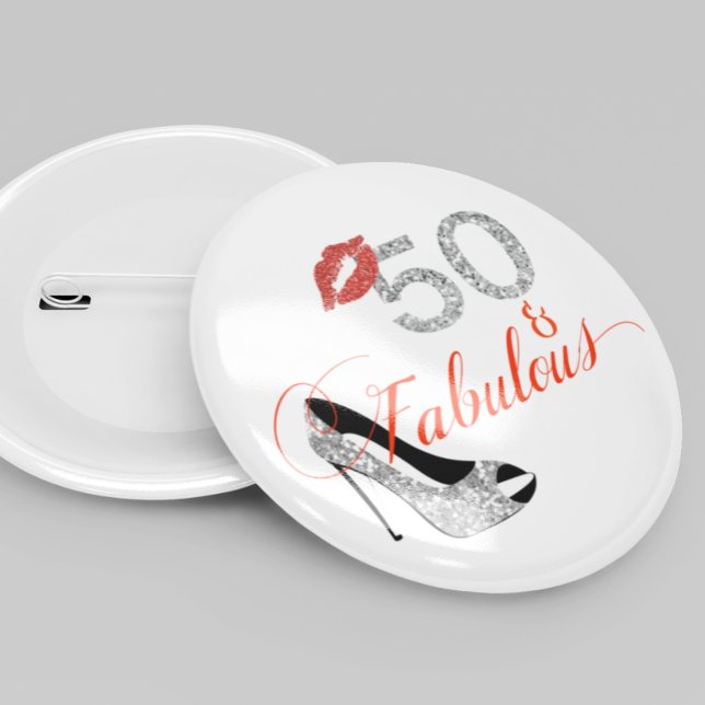 50 and Fabulous Glitter 50th Birthday Button (Creator Uploaded)