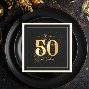 50 and Fabulous Glitter Elegant Gold Black Napkins