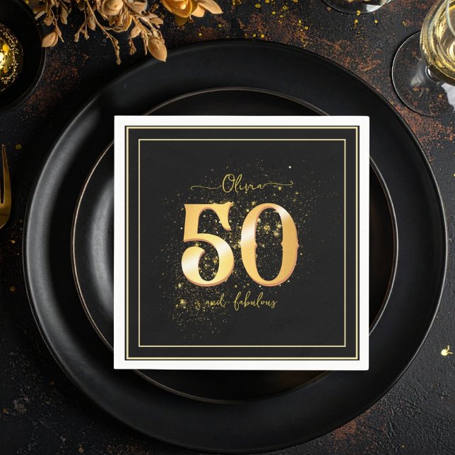 50 and Fabulous Glitter Elegant Gold Black Napkins (Creator Uploaded)