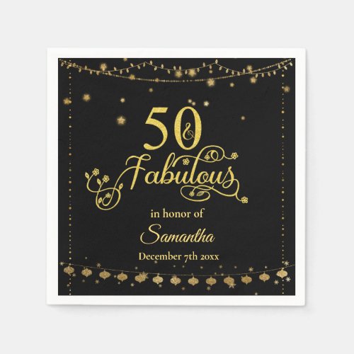 50 and Fabulous Glitter Gold Stars Birthday Party Napkins