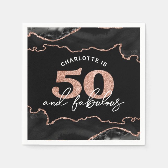 50 And Fabulous Glitter Rose Gold 50th Birthday  I Napkins (Front)