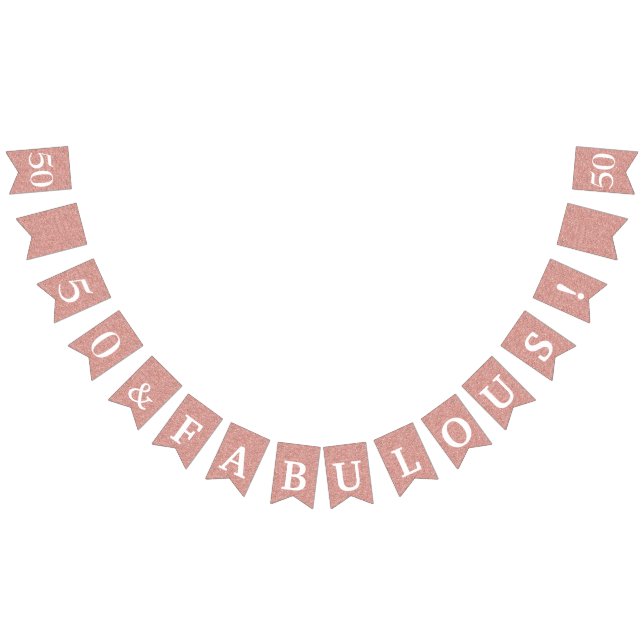 50 And Fabulous Glittery Rose Gold White Birthday Bunting Flags (All)