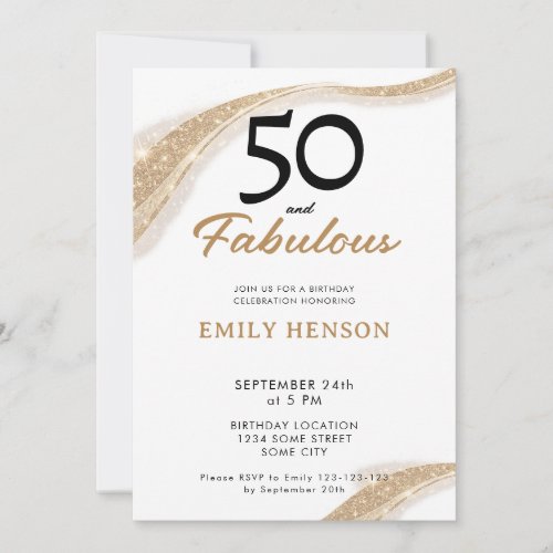 50 and Fabulous Gold 50th Birthday Invitation