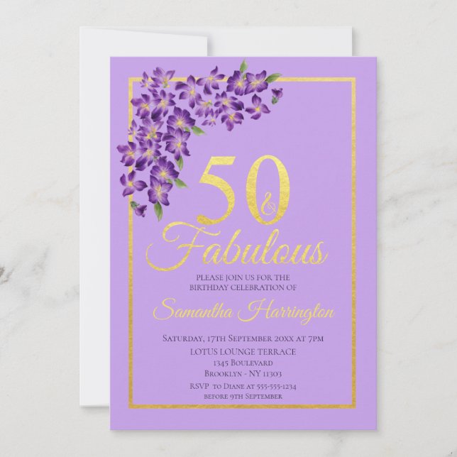 50 and Fabulous Gold 50th Birthday Party Invitation (Front)