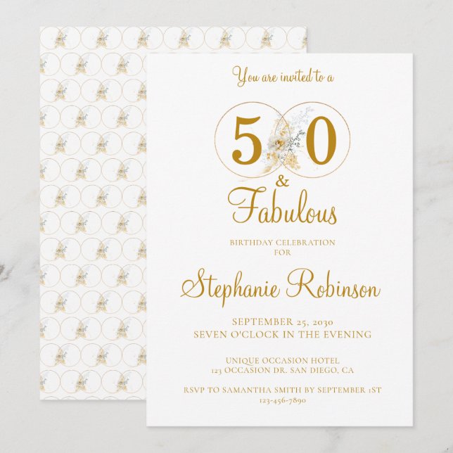50 and Fabulous Gold 50th Birthday Party Invitation (Front/Back)
