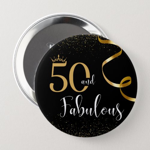 50 and Fabulous Gold and Black 4 Birthday Button