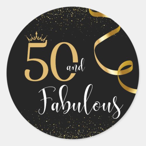 50 and Fabulous Gold and Black Birthday Classic Round Sticker