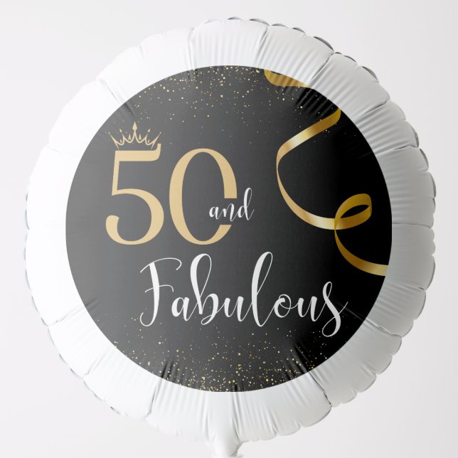 50 and Fabulous Gold and Black Birthday Helium Balloon (Front)