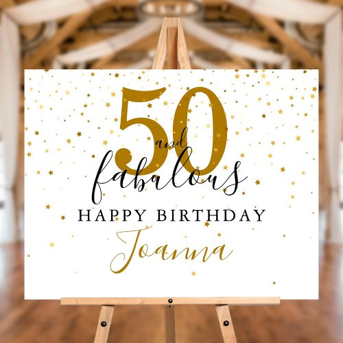 50 and Fabulous Gold and Black Birthday Party Sign