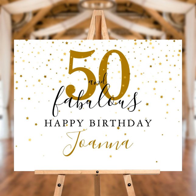 50 and Fabulous Gold and Black Birthday Party Sign (Creator Uploaded)
