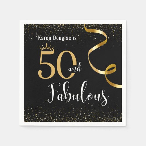 50 and Fabulous Gold and Black Personalized Napkins
