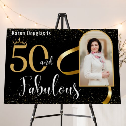 50 and Fabulous Gold and Black Photo Party Sign