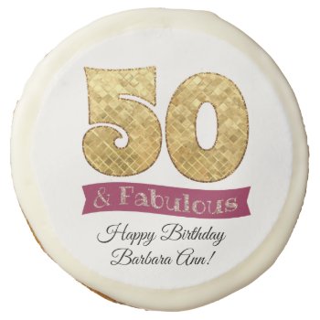 50 And Fabulous Gold And Pink Birthday Party Sugar Cookie by AllisonLeAnnDesign at Zazzle