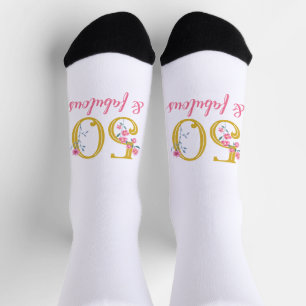 50 and Fabulous Gold and Pink Floral Socks
