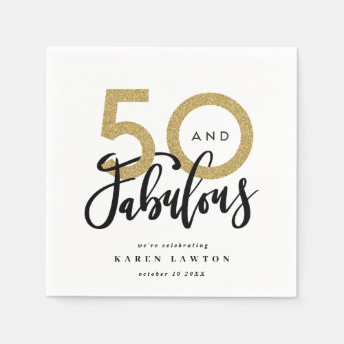 50 and fabulous gold birthday party napkins