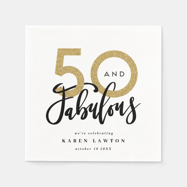 50 and fabulous gold birthday party napkins (Front)