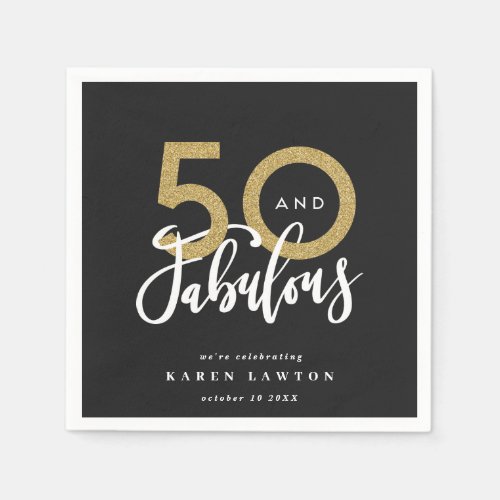 50 and fabulous gold birthday party  napkins