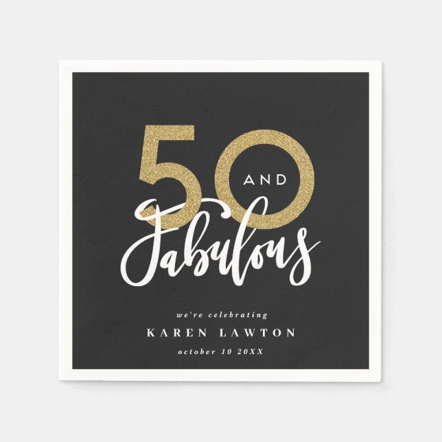 50 and fabulous gold birthday party  napkins (Front)