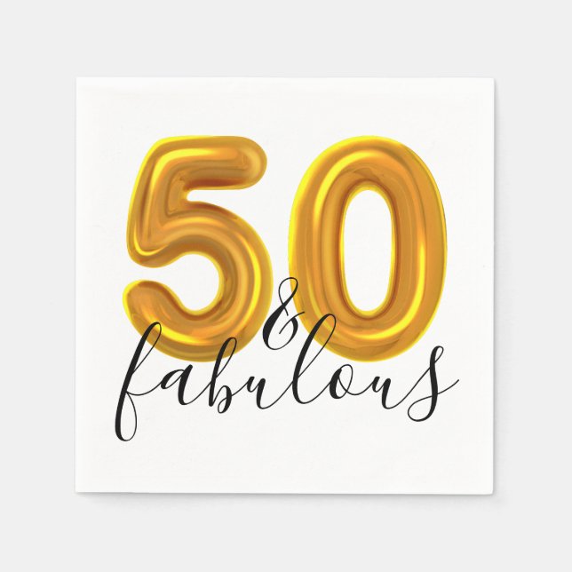 50 and Fabulous Gold Birthday Party Napkins (Front)