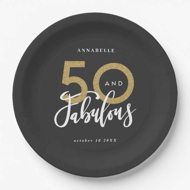 50 and fabulous gold Birthday party  Paper Plates (Front)