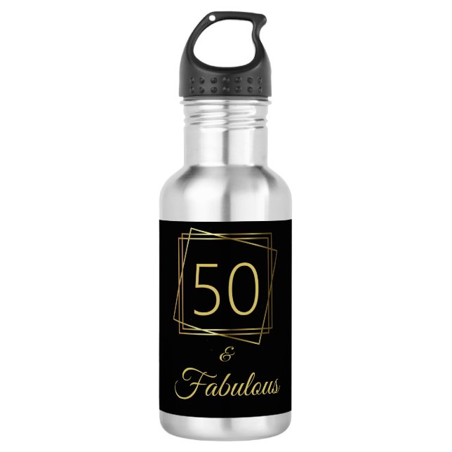 50 and Fabulous Gold Birthday  Stainless Steel Water Bottle (Front)