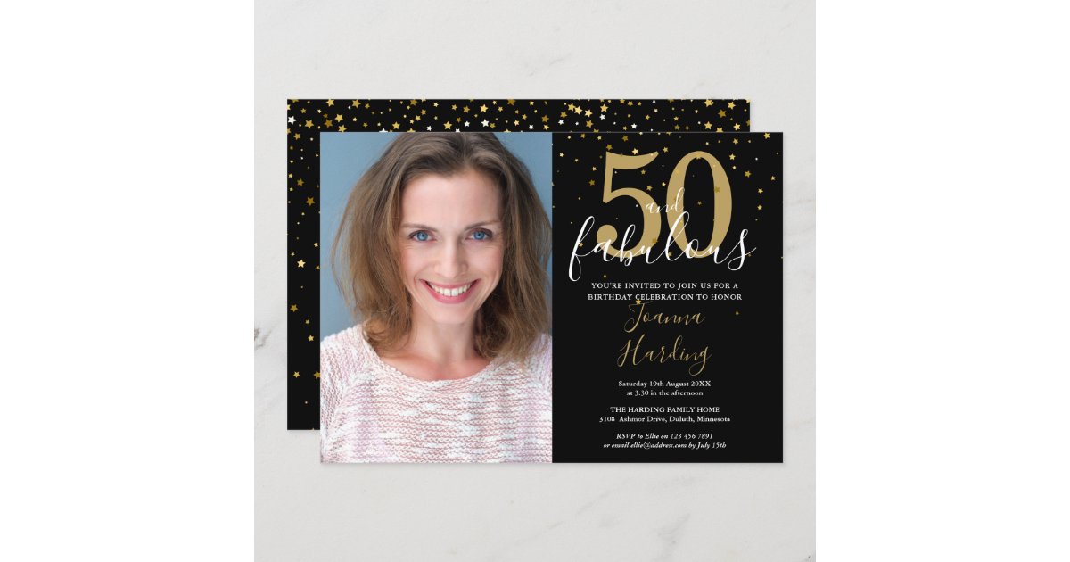 50 and Fabulous Gold Black 50th Birthday Photo Inv Invitation | Zazzle